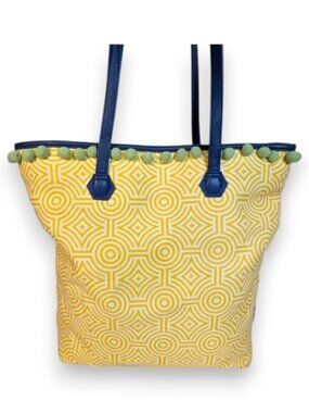 Clinique + Jonathan Adler Yellow  Geometric Pom Pom Large Tote Bag EUC